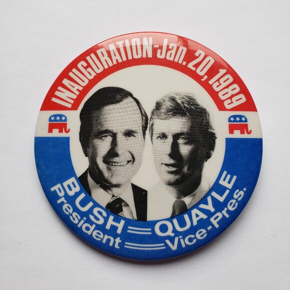 Bush President Quaule Vice Pres Inaugaration Jan 20 1989 Pinback Button Pin A - Picture 1 of 2